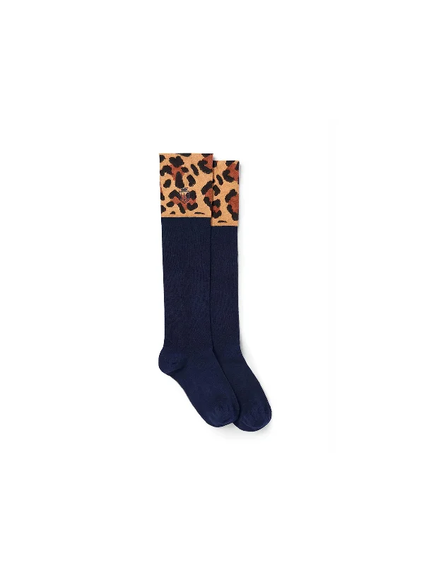 Signature Women's Knee High Socks - Navy & Leopard