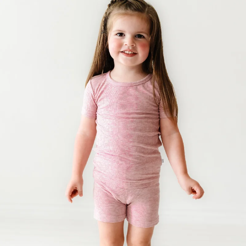 Heather Mauve Ribbed Two-Piece Short Sleeve & Shorts Pajama Set