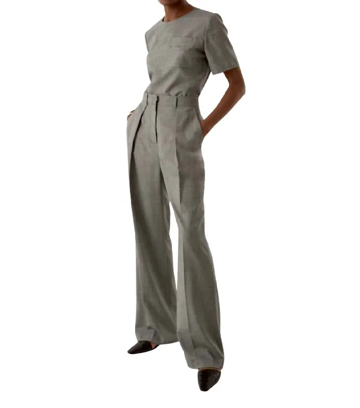 Levi Highwaist Pleated Pant In Grey Melange