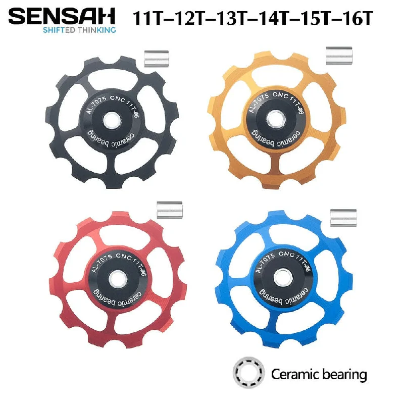 SENSAH MTB Bicycle Rear Derailleur Jockey Wheel Ceramic Bearing Pulley AL7075 CNC Road Bike Guide Roller Idler 11/12/13/14/15T