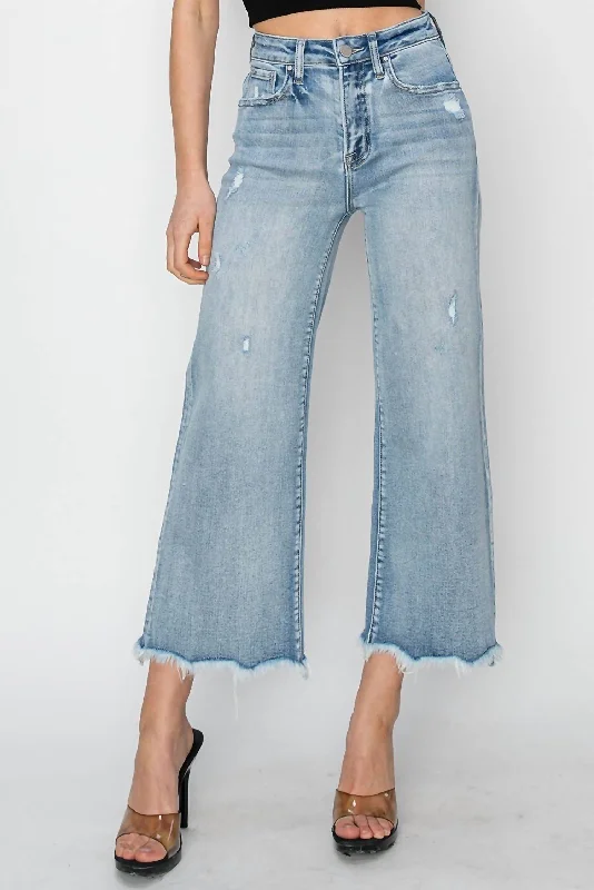 High Rise Front Patch Pocket Ankle Flare Jeans In Blue