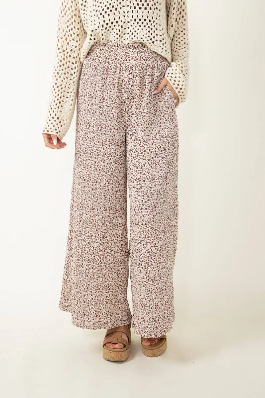 Ditsy Floral Smocked Waist Wide Leg Pants for Women in White Floral | NP70125-WHITEFLORAL