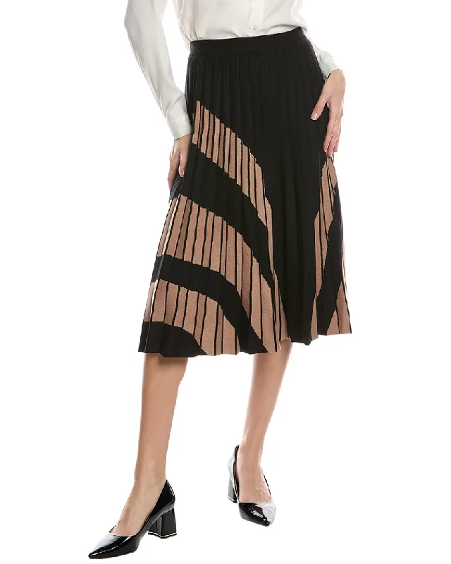 T Tahari Pull-On Side Stripe Flare Rib Skirt