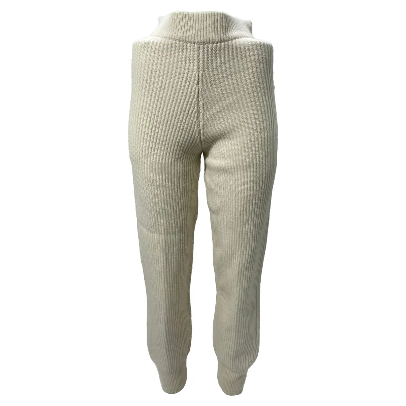 The Frankie Shop Ribbed Knit Jogger Pants in Cream Wool