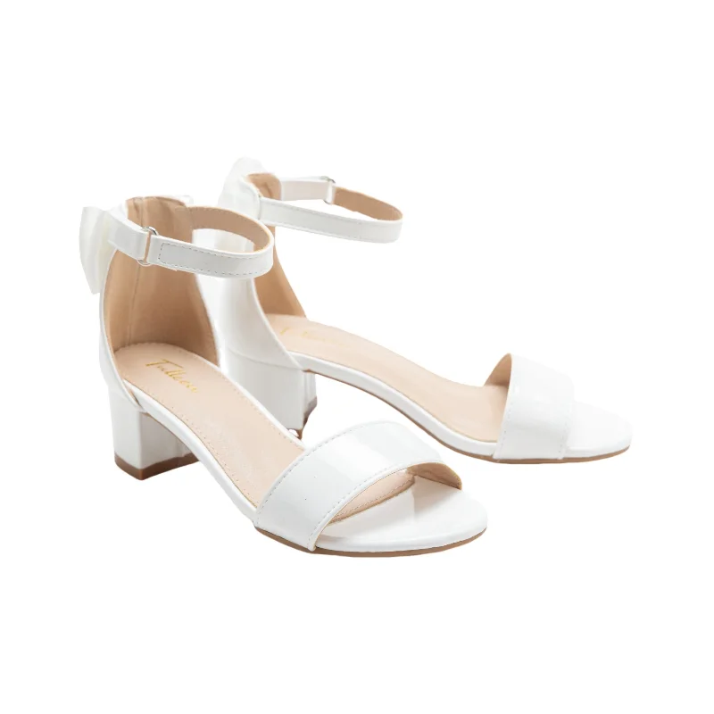 White Patent Banded Block Heels