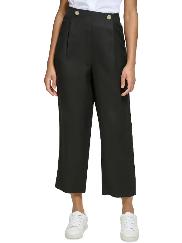 Womens Stretch Pleated Cropped Pants