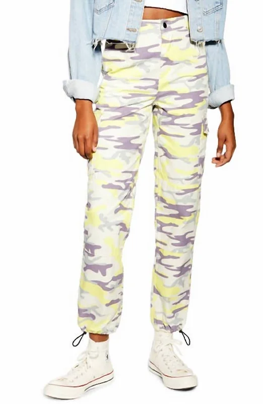 Camo Print Utility Pants In Multicolor