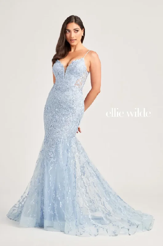 Ellie Wilde 35221 Fit & Flare Beaded Lace Gown