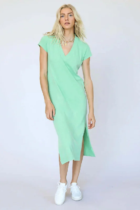 Perfect White Tee Abbey V Neck T-shirt Dress in Apple Mint