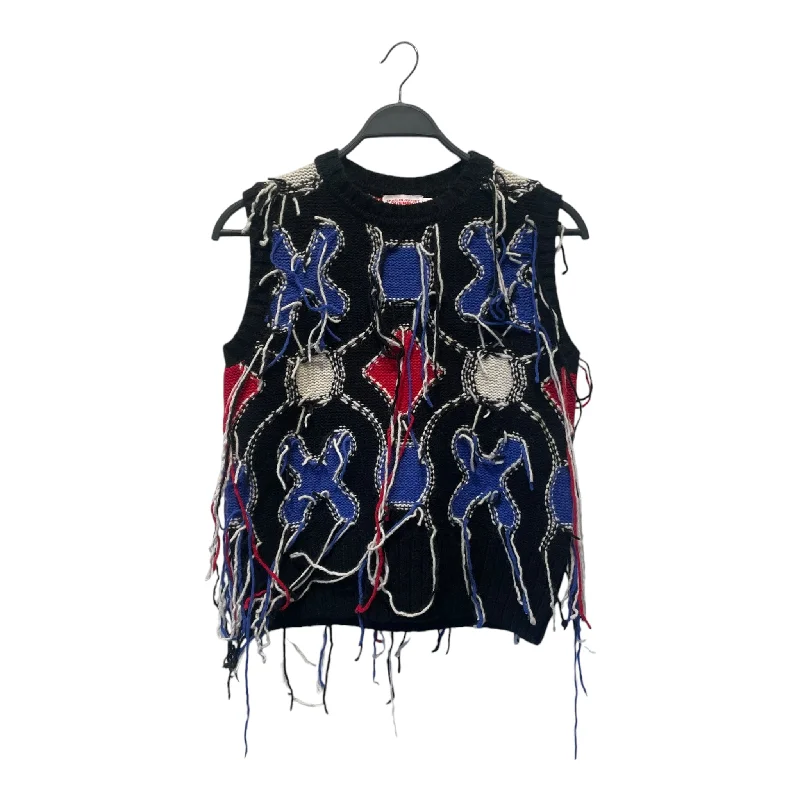 CHARLES JEFFREY LOVERBOY/Heavy Knit Vest/S/All Over Print/Wool/BLK/