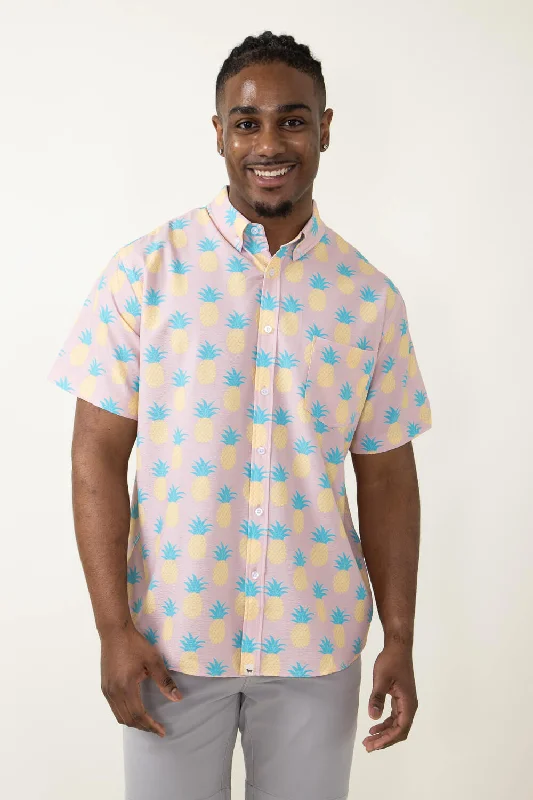 Simply Southern Pineapple Button Down Shirt for Men in Pink | PP-0124-MN-BTNDWN-PINE