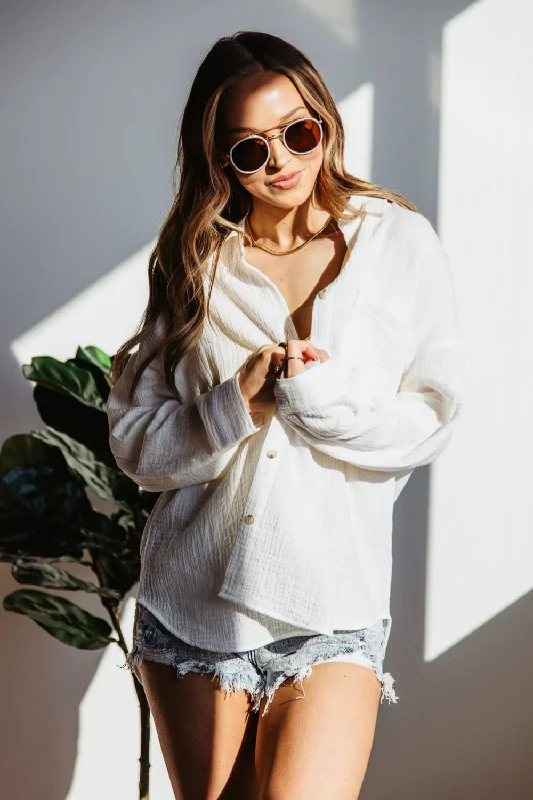 ACOA Oversized Gauze Boyfriend Shirt for Women in White | ACT10403-WHITE