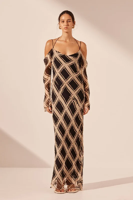 RICO OFF THE SHOULDER TIE MAXI DRESS