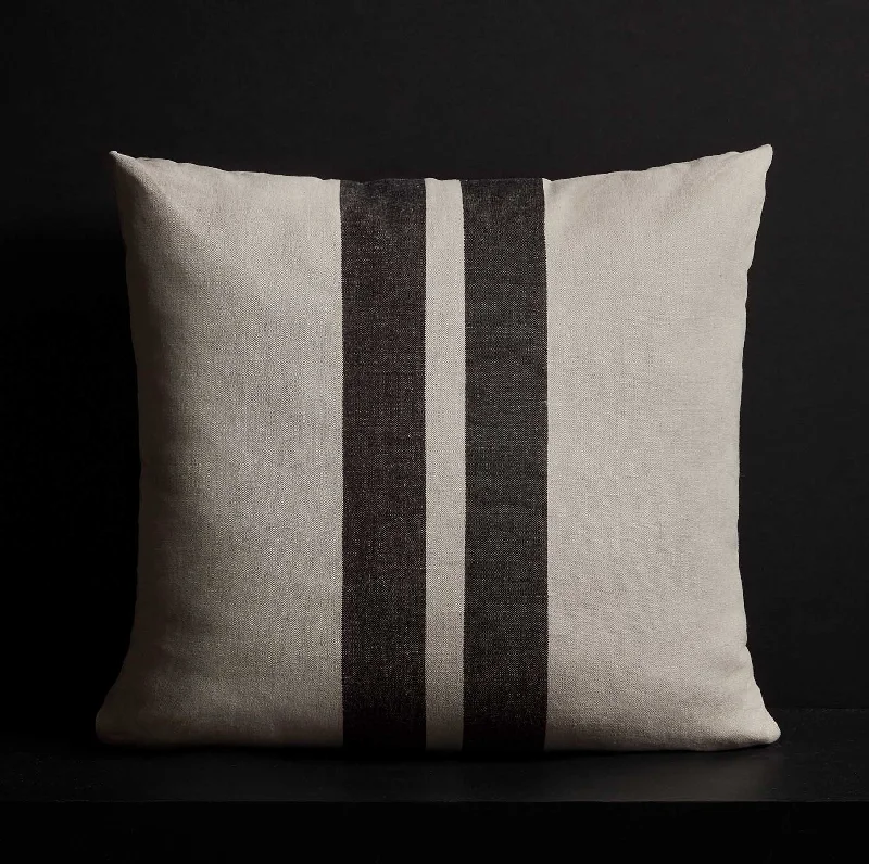 Patio Striped Linen Euro Pillow - Souris/Black Stripes