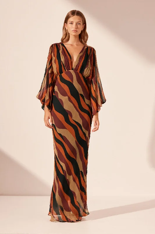 ANITA PLUNGE BALLOON SLEEVE MAXI DRESS