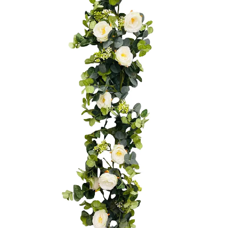 6.5 foot EUCALYPTUS GARLAND WITH FLOWERS