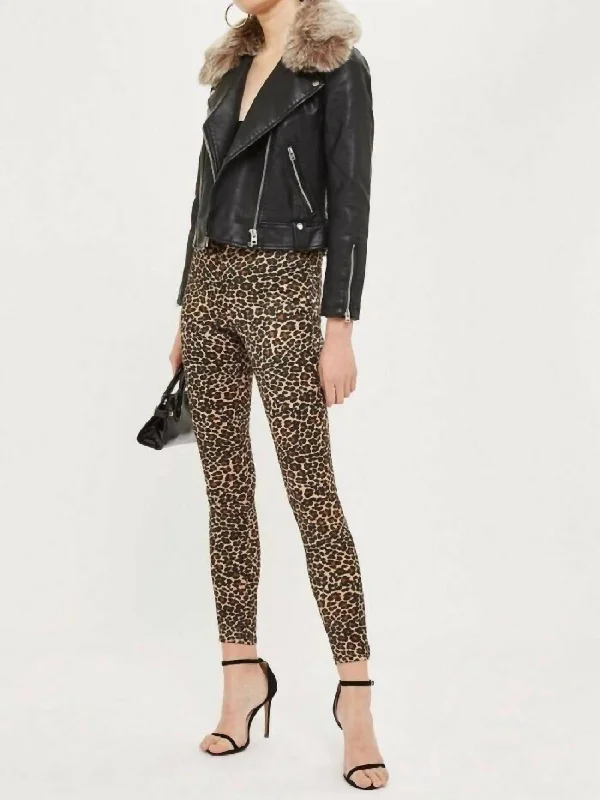 Jamie Leopard Print Satin Skinny High Rise Jeans In Multicolor