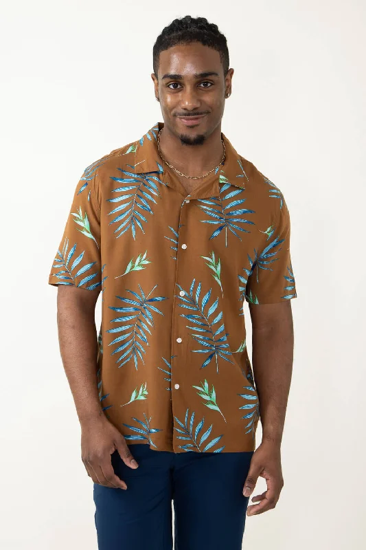 Brooklyn Cloth Tropical Leaves BBQ Shirt for Men in Camel | BTMH124S-CAM-CAMEL