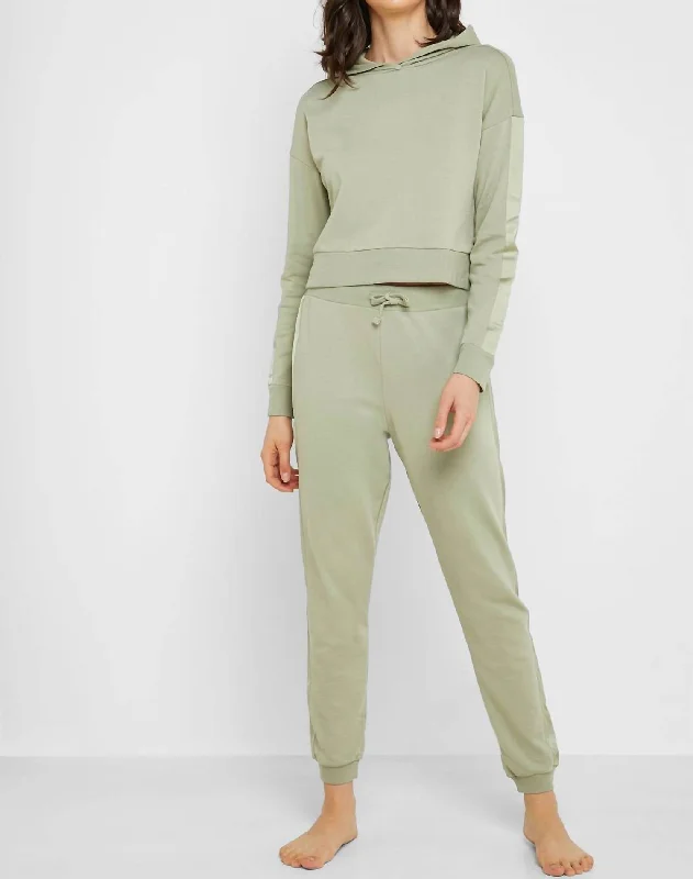 Satin Side Panel Jogger Casual Pants In Green