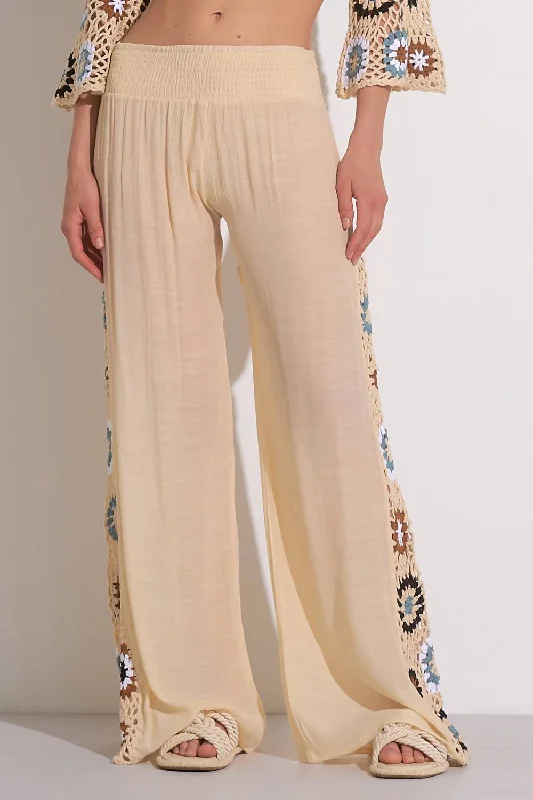 Crochet Side Panel Pants In Natural Multi