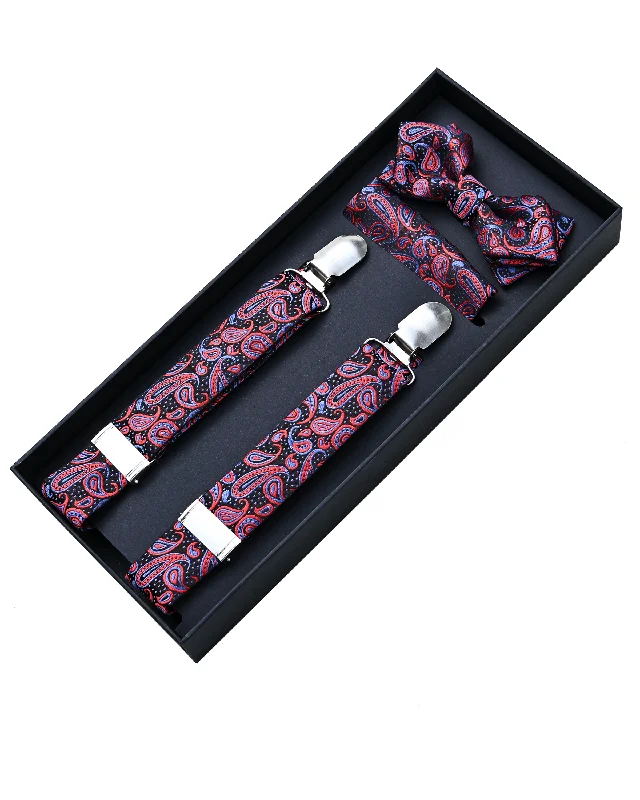 Red and Blue Paisley Suspender Set