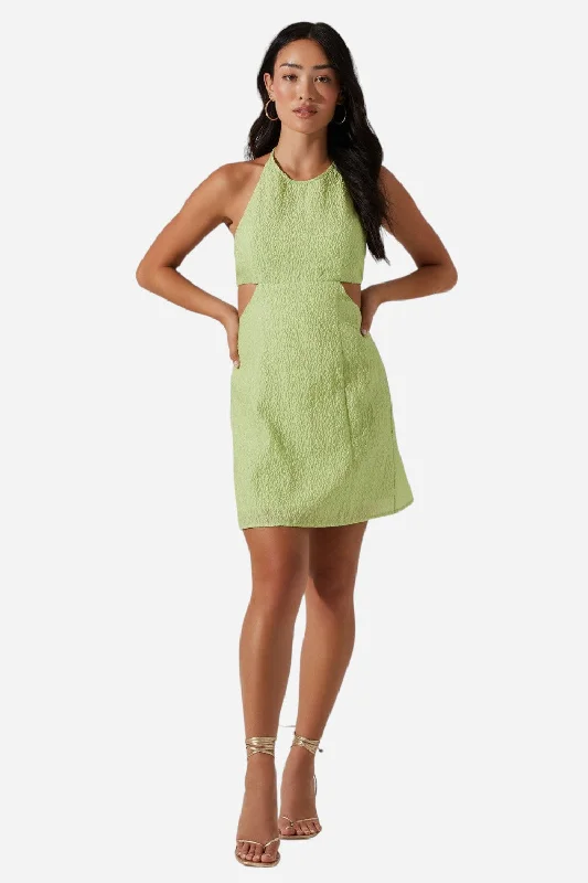 ASTR The Label Laylin Halter Cutout Mini Dress in Light Green