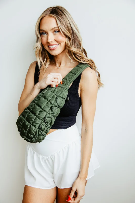 Quilted Puffer Sling Bag for Women in Olive | QBS410088-OLIVE