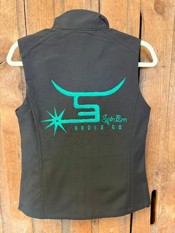 Ladies Black Vest Teal Logo