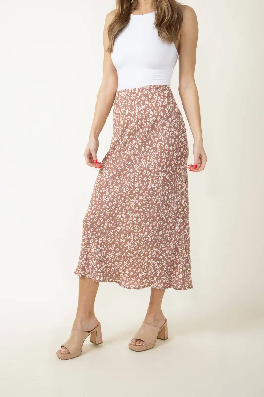 Ditsy Floral Midi Skirt for Women in Brown | 71120-MOCHA