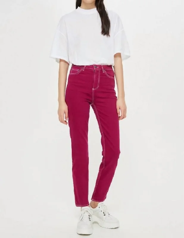 Jamie Straight Leg Moto Ankle Jeans In Magenta