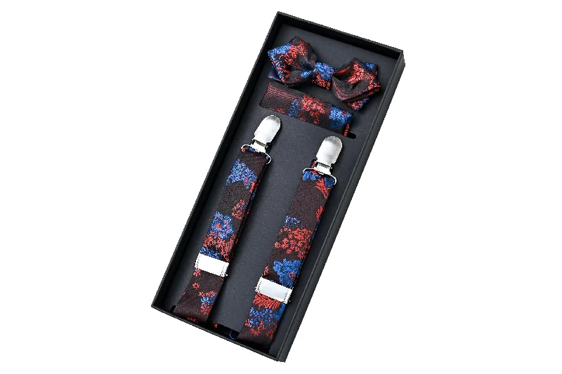 Burgundy Floral Suspender Set