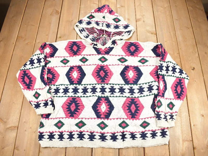 Vintage 1990s Stefano International Aztec Graphic Knit Hoodie