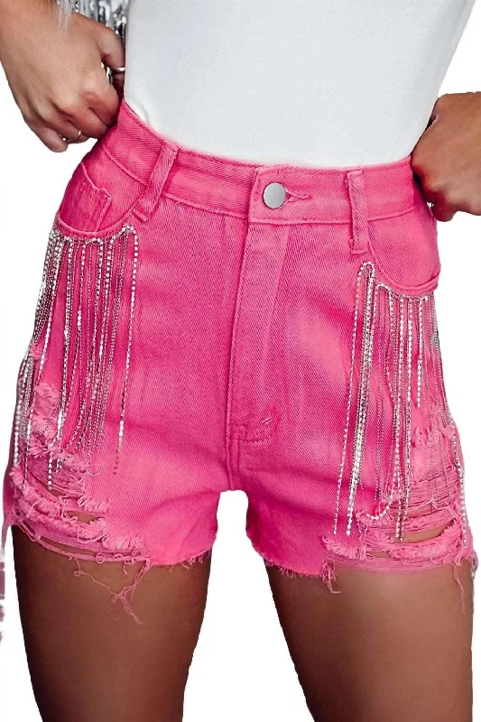 Dazzle Rhinestone Shorts In Pink