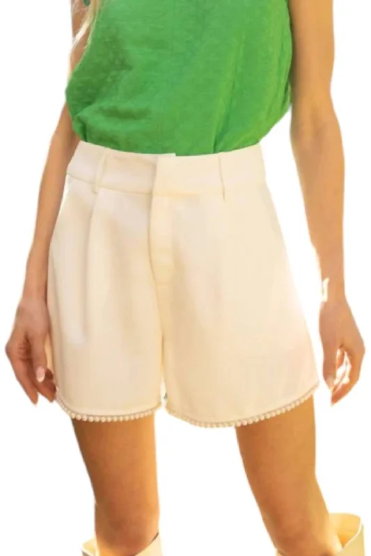 Mimi Pearl Trim Pleated Shorts In Ivory