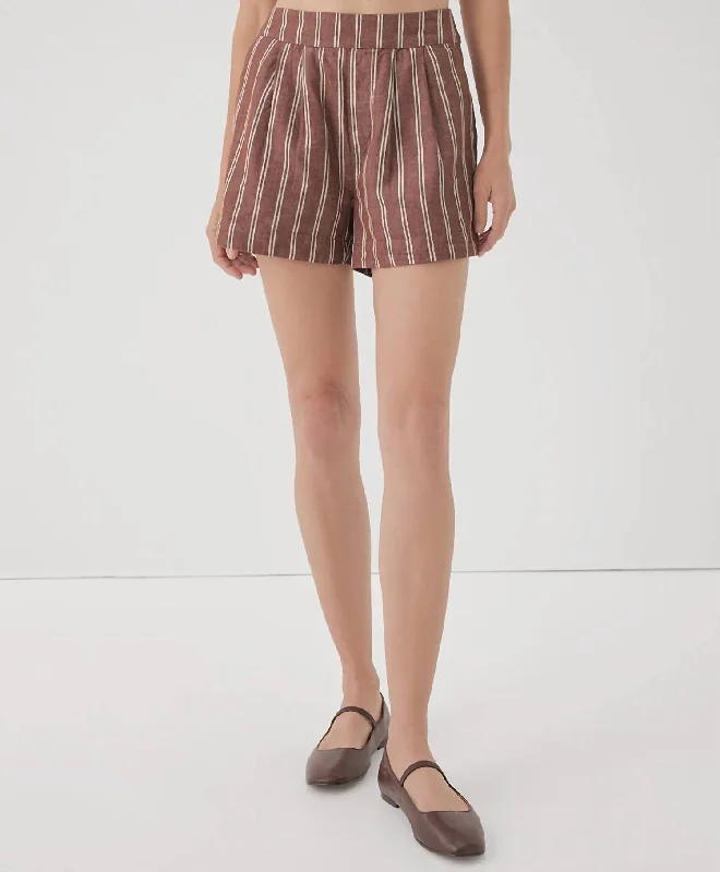 Women's Canopy Linen Blend Pleated Short In Mahogany Stripe